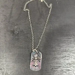 Crome heart Silver Cross dog tag Pendant Necklace
